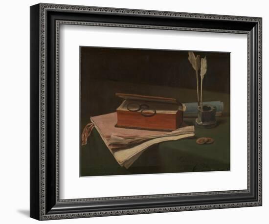 Still Life with Book, Papers and Inkwell, 1876-François Bonvin-Framed Giclee Print