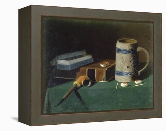 Still life with book, pipe and beer mug-John Prederick Peto-Framed Premier Image Canvas