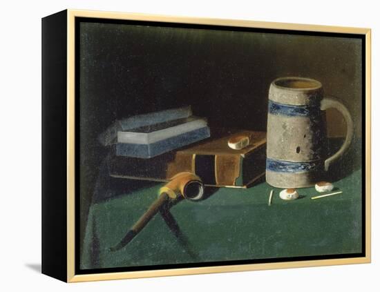 Still life with book, pipe and beer mug-John Prederick Peto-Framed Premier Image Canvas