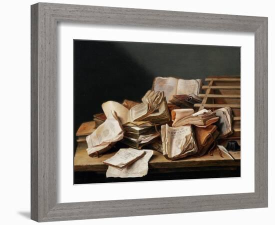 Still Life with Books, 1628 (Oil on Wood)-Jan Davidsz de Heem-Framed Giclee Print