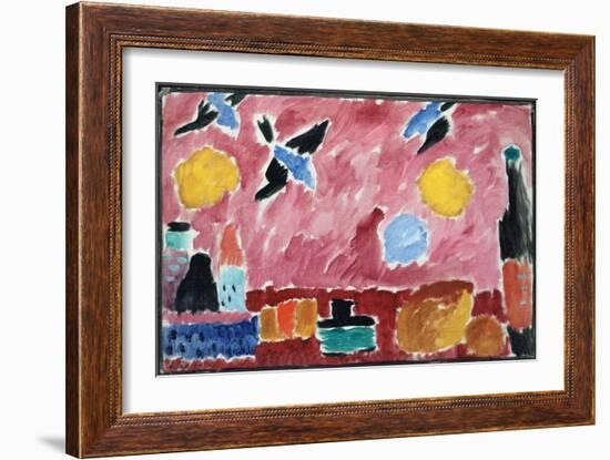 Still Life with Bottle, Bread and Red Wallpaper with Swallows-Alexej Von Jawlensky-Framed Giclee Print