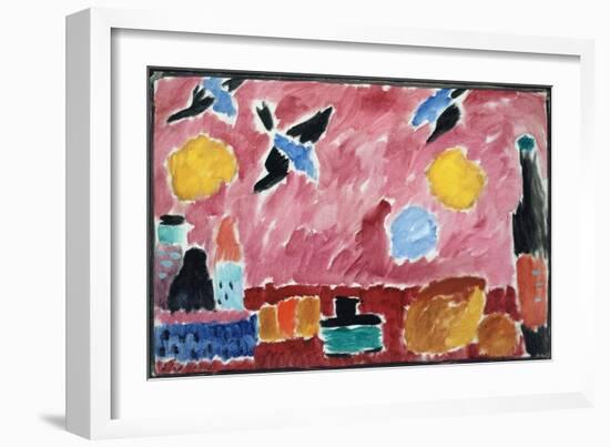 Still Life with Bottle, Bread and Red Wallpaper with Swallows-Alexej Von Jawlensky-Framed Giclee Print