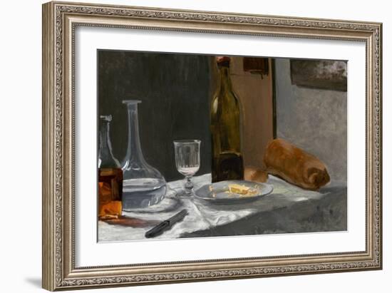 Still Life with Bottle, Carafe, Bread and Wine, C. 1862-63 (Oil on Canvas)-Claude Monet-Framed Giclee Print