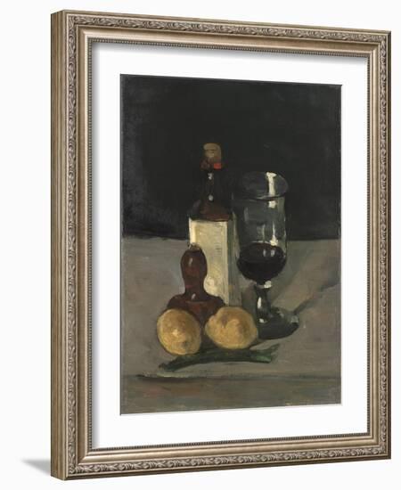 Still Life with Bottle, Glass, and Lemons, 1867-9-Paul Cezanne-Framed Giclee Print