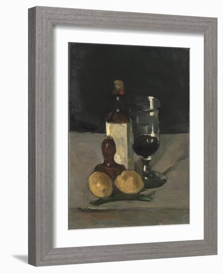 Still Life with Bottle, Glass, and Lemons, 1867-9-Paul Cezanne-Framed Giclee Print