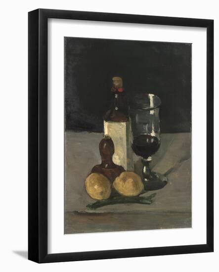 Still Life with Bottle, Glass, and Lemons, 1867-9-Paul Cezanne-Framed Giclee Print