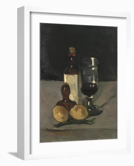 Still Life with Bottle, Glass, and Lemons, 1867-9-Paul Cezanne-Framed Giclee Print