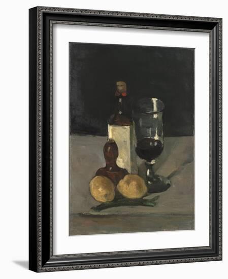 Still Life with Bottle, Glass, and Lemons, 1867-9-Paul Cezanne-Framed Giclee Print