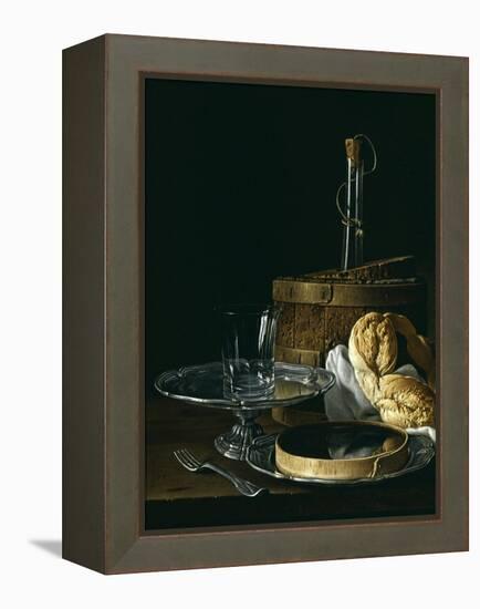 Still Life with Box of Jellied Fruit, Bread, Silver Salver, Glass, and Wine Cooler, 1770-Luis Egidio Meléndez-Framed Premier Image Canvas