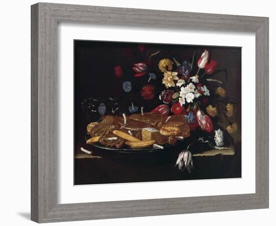 Still Life with Bread, Biscuits and Flowers-Giuseppe Recco-Framed Giclee Print