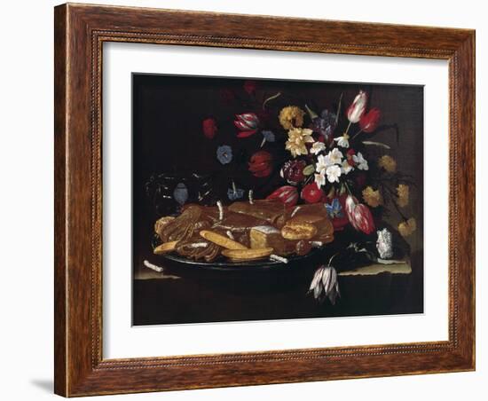 Still Life with Bread, Biscuits and Flowers-Giuseppe Recco-Framed Giclee Print