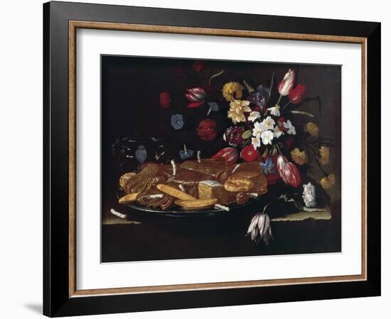 Still Life with Bread, Biscuits and Flowers-Giuseppe Recco-Framed Giclee Print