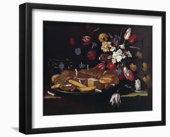 Still Life with Bread, Biscuits and Flowers-Giuseppe Recco-Framed Giclee Print