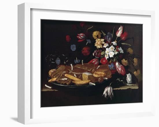 Still Life with Bread, Biscuits and Flowers-Giuseppe Recco-Framed Giclee Print