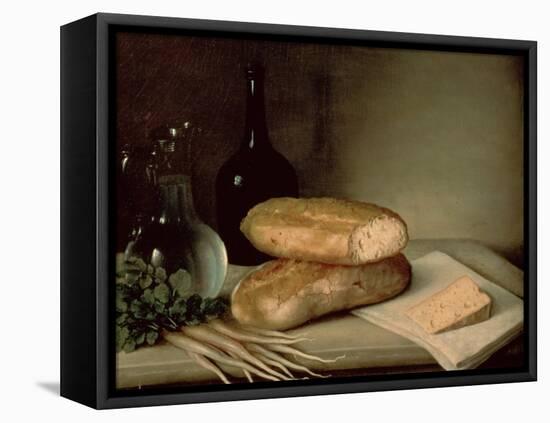 Still Life with Bread, Cheese and a Flagon of Wine-Claude Joseph Fraichot-Framed Premier Image Canvas