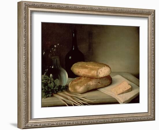 Still Life with Bread, Cheese and a Flagon of Wine-Claude Joseph Fraichot-Framed Giclee Print