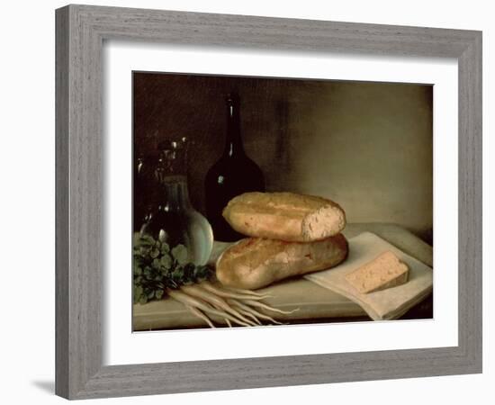 Still Life with Bread, Cheese and a Flagon of Wine-Claude Joseph Fraichot-Framed Giclee Print