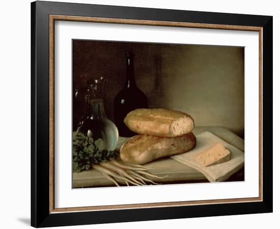 Still Life with Bread, Cheese and a Flagon of Wine-Claude Joseph Fraichot-Framed Giclee Print