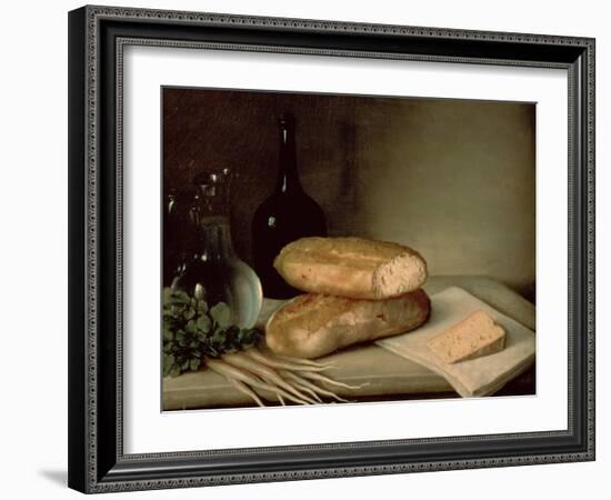 Still Life with Bread, Cheese and a Flagon of Wine-Claude Joseph Fraichot-Framed Giclee Print