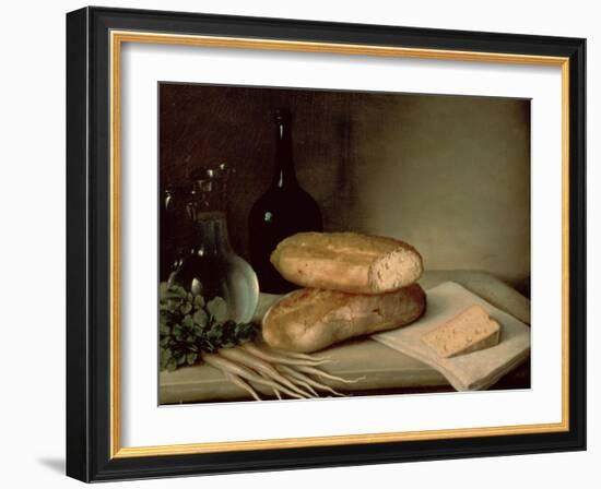 Still Life with Bread, Cheese and a Flagon of Wine-Claude Joseph Fraichot-Framed Giclee Print