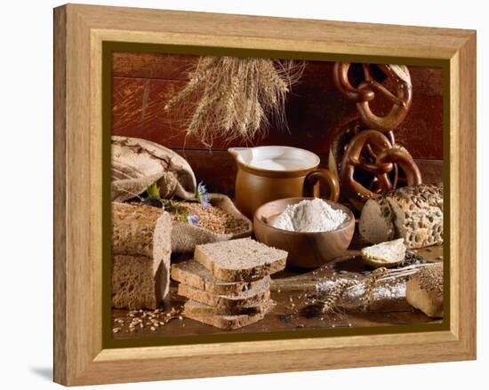 Still Life with Bread, Pretzels and Baking Ingredients-Barbara Lutterbeck-Framed Premier Image Canvas