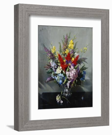 Still Life with Buddleia, Hydrangea and Clematis-Vernon Ward-Framed Giclee Print