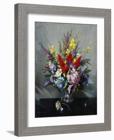 Still Life with Buddleia, Hydrangea and Clematis-Vernon Ward-Framed Giclee Print