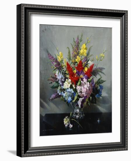 Still Life with Buddleia, Hydrangea and Clematis-Vernon Ward-Framed Giclee Print