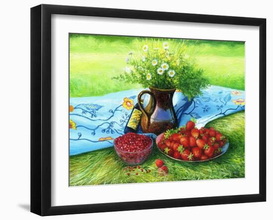 Still-Life With Camomiles And A Strawberry-balaikin2009-Framed Art Print