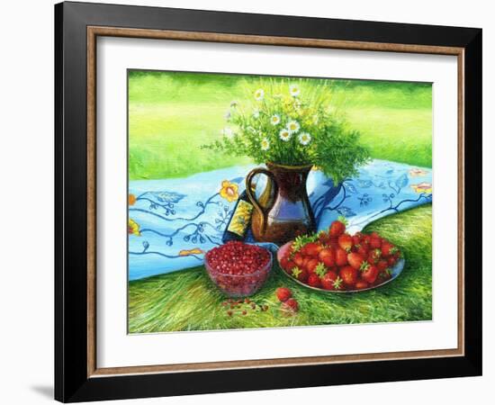 Still-Life With Camomiles And A Strawberry-balaikin2009-Framed Art Print