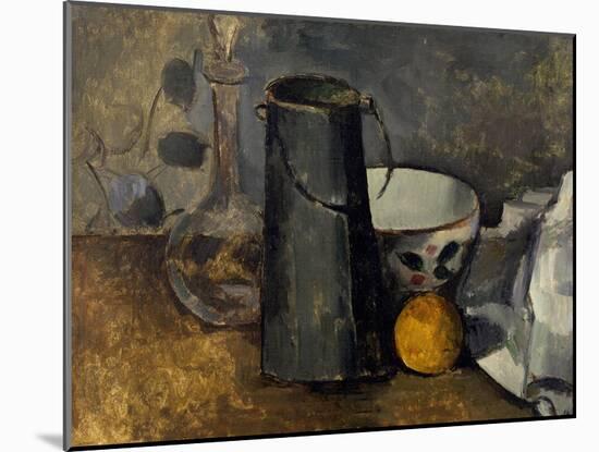 Still Life with Carafe, Milk Can, Bowl, and Orange, 1879-80 (Oil on Canvas)-Paul Cezanne-Mounted Giclee Print