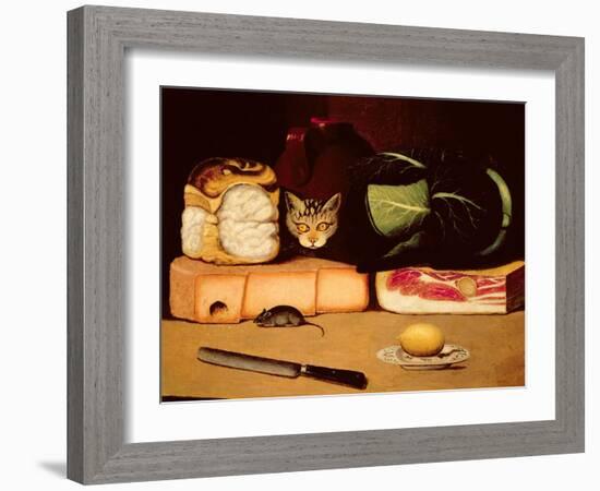 Still Life with Cat and Mouse, Primitive School, 1820-null-Framed Giclee Print