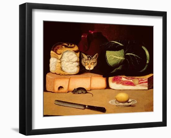 Still Life with Cat and Mouse, Primitive School, 1820-null-Framed Giclee Print