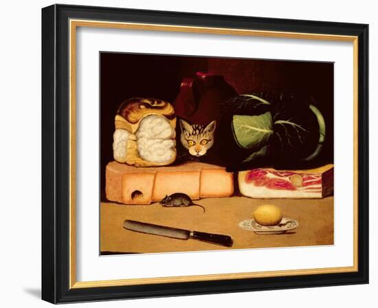 Still Life with Cat and Mouse, Primitive School, 1820-null-Framed Giclee Print