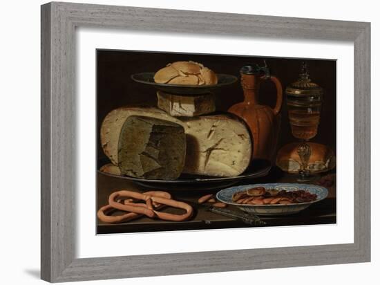 Still Life with Cheeses, Almonds and Pretzels, C.1615 (Oil on Panel)-Clara Peeters-Framed Giclee Print