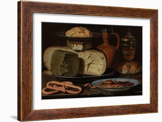 Still Life with Cheeses, Almonds and Pretzels, C.1615 (Oil on Panel)-Clara Peeters-Framed Giclee Print