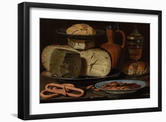 Still Life with Cheeses, Almonds and Pretzels, C.1615 (Oil on Panel)-Clara Peeters-Framed Giclee Print