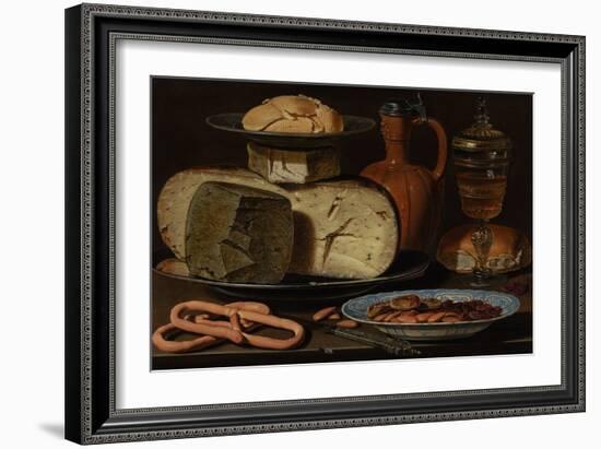 Still Life with Cheeses, Almonds and Pretzels, C.1615 (Oil on Panel)-Clara Peeters-Framed Giclee Print