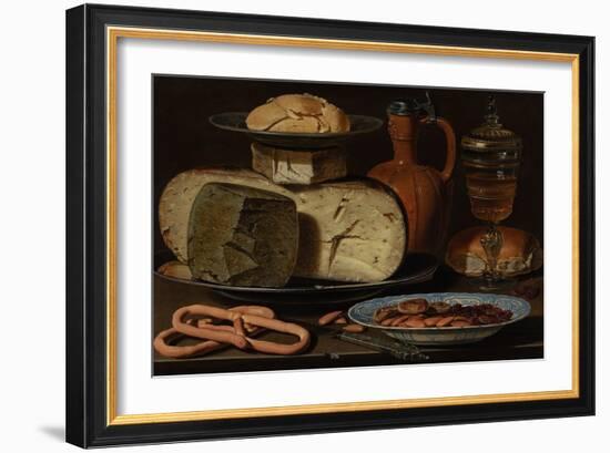Still Life with Cheeses, Almonds and Pretzels, C.1615 (Oil on Panel)-Clara Peeters-Framed Giclee Print