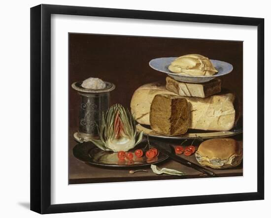 Still Life with Cheeses, Artichoke, and Cherries, Ca 1625-Clara Peeters-Framed Giclee Print