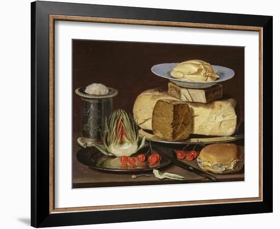 Still Life with Cheeses, Artichoke, and Cherries, Ca 1625-Clara Peeters-Framed Giclee Print