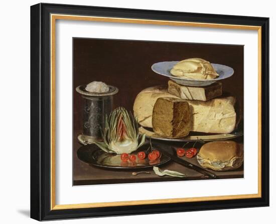 Still Life with Cheeses, Artichoke, and Cherries, Ca 1625-Clara Peeters-Framed Giclee Print