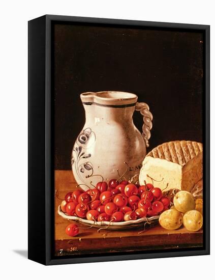 Still Life with Cherries, Cheese and Greengages-Luis Egidio Melendez-Framed Premier Image Canvas