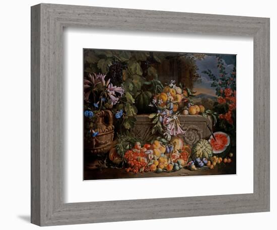 Still Life with Cherries, Watermelon, Peaches, Apricots, Plums, Pomegranates and Figures, 17Th Cent-Abraham Brueghel-Framed Giclee Print