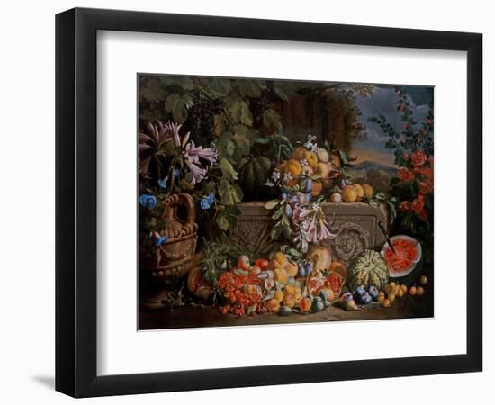 Still Life with Cherries, Watermelon, Peaches, Apricots, Plums, Pomegranates and Figures, 17Th Cent-Abraham Brueghel-Framed Giclee Print