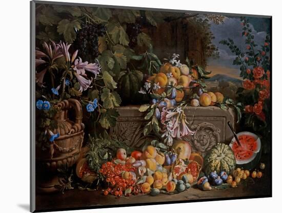 Still Life with Cherries, Watermelon, Peaches, Apricots, Plums, Pomegranates and Figures, 17Th Cent-Abraham Brueghel-Mounted Giclee Print