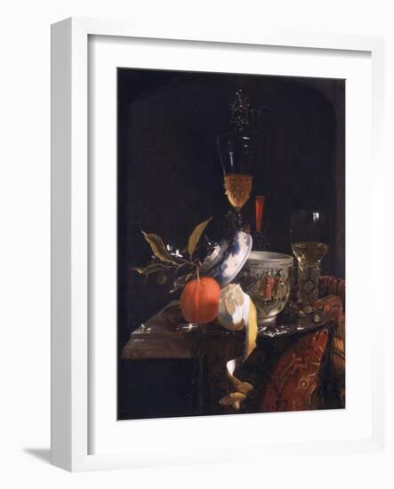 Still Life with Chinese Sugar Jar, Glass Goblet and Fruit-Willem Kalf-Framed Giclee Print