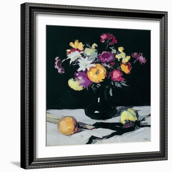 Still Life with Chrysanthemums Against Black, c.1912-Samuel John Peploe-Framed Giclee Print