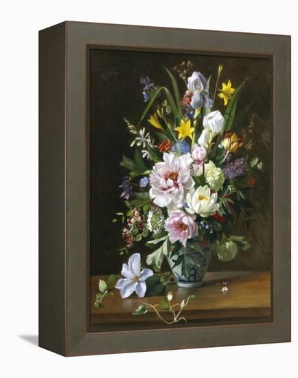 Still Life with Clematis, Honeysuckle and Peonies-Augusta Dohlmann-Framed Premier Image Canvas