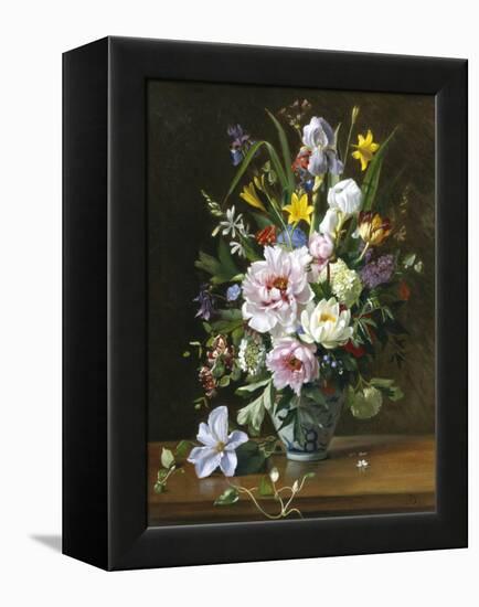 Still Life with Clematis, Honeysuckle and Peonies-Augusta Dohlmann-Framed Premier Image Canvas